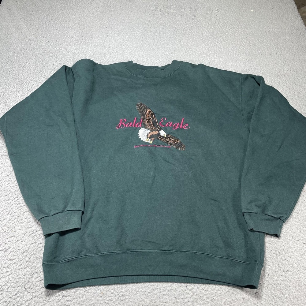 Headwaters Sweatshirt Mens XL Green Bald Eagle Spirit Of Freedom Fleece Graphic